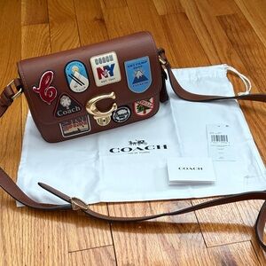Coach Brown Crossbody Bag with Vibrant Patches